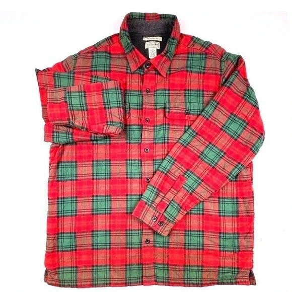 VTG LL Bean Traditional Fit Plaid Flannel Lined Shirt Jacket Red Green Mens L‎ - Picture 2 of 8